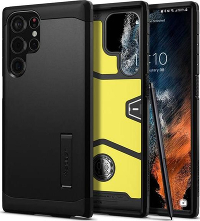 Mbulesë telefoni Spigen Tough Armor për Samsung Galaxy S22 Ultra, me këmbëz të integrume, e zezë
