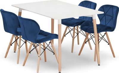 Set tavoline ngrënie OSKAR ADRIA, 120x80 cm, 4 karrige blu e errtë, e bardhë