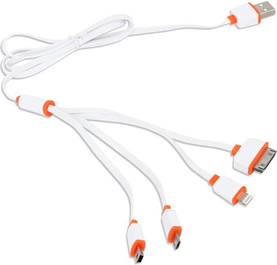 Kabllo karikimi Omega HYDRA, USB 4 në 1, 1m, e bardhë me portokalli