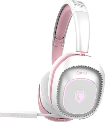 Гејминг слушалки Sades Carrier Angel Edition, безжични и 3.5mm, драјвери 40mm, розово и бело
