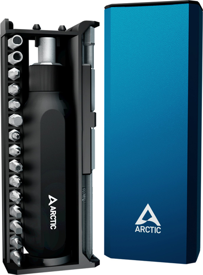 Set kaçavidash me ratchet Arctic AETLS00002A, me bita metalikë, kuti kompakte, blu e errët