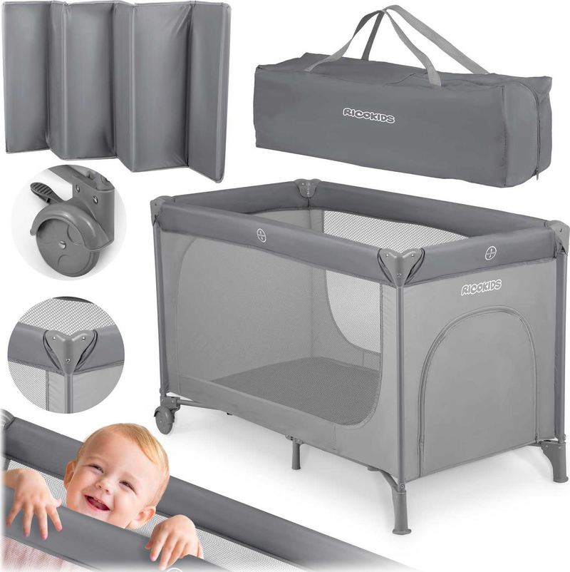 Krevat udhëtimi për fëmijë Ricokids RK-240, 125 x 65 x 78 cm, gri