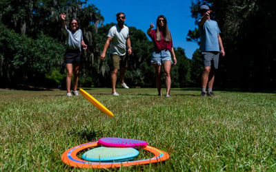 Set loje me frisbi Waboba Backnine, 4 disqe, unazë pikëzimi, portativ