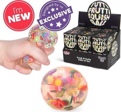Lodër antistres Scrunchems Tutti Frutti Squish Ball, top i butë, me konfeti frutash, shumëngjyrësh