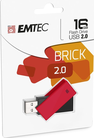 USB flash Emtec Brick C350, 16GB, USB 2.0, e kuqe me të zezë