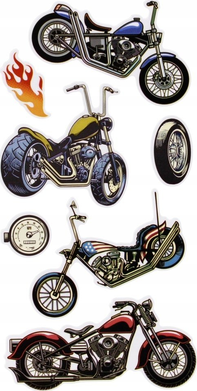 Автоналепници Sticker Boo Motorcycles, сет со мотоцикли, 180x70 mm, шарен