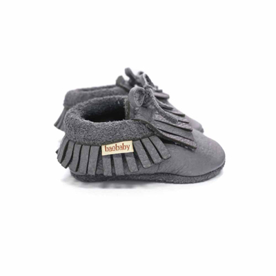 Këpucë bebe Baobaby Mokasine, lëkurë e butë, madhësia XS, gri