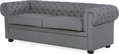 Divan lëkure Beliani Chesterfield për 3 veta, stil klasik, këmbë druri, gri