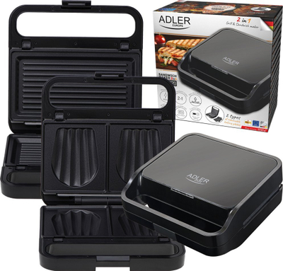 Toster sanduiçi Adler AD 3070b, 850W, 2 pllaka, i zi