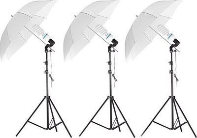 Сет студиско осветлување Massa Lighting 3x125W, чадори 84 cm, бел