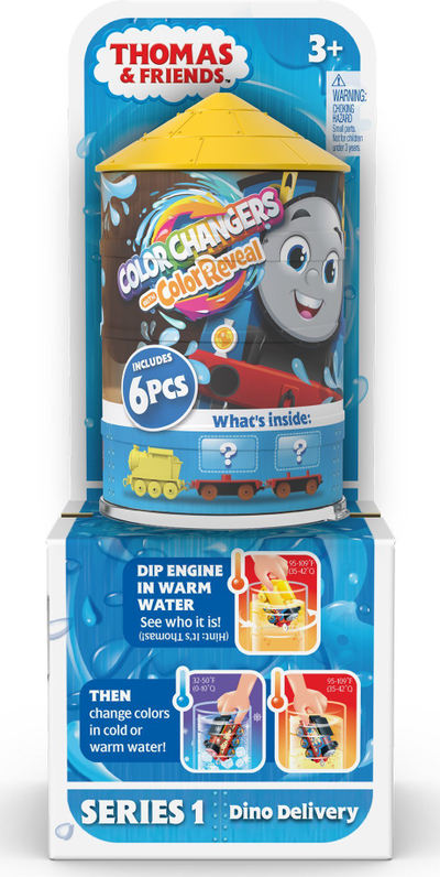 Set lodrash tren Thomas &amp; Friends Mystery Color Reveal, 2 lokomotiva, me vagona, shumëngjyrëshe