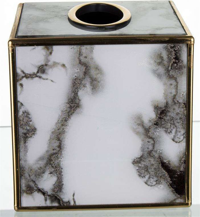 Kuti shami Art-Pol Marble, kub xhami 13.5 cm, motive mermeri, e bardhë kafe me ari