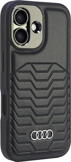 Mbulesë telefoni Audi, MagSafe për iPhone 16 Plus 6.7", lekure sintetike, e zezë
