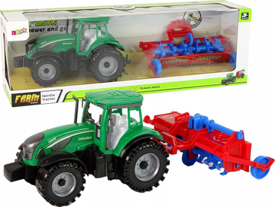 Lodër traktor me plug Leantoys, friksion, i kuq