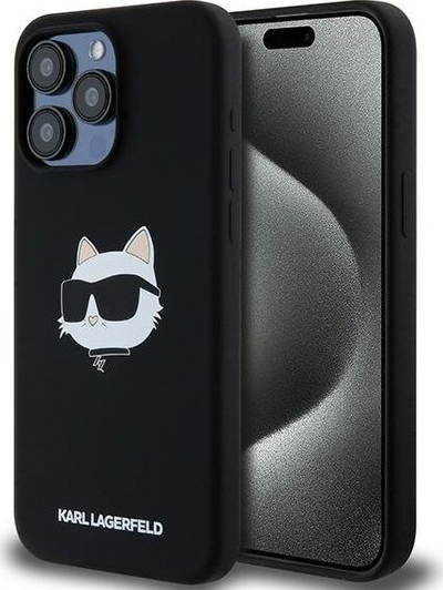 Mbulesë telefoni Karl Lagerfeld Choupette Head, për iPhone 15 Pro, silikon, e zezë