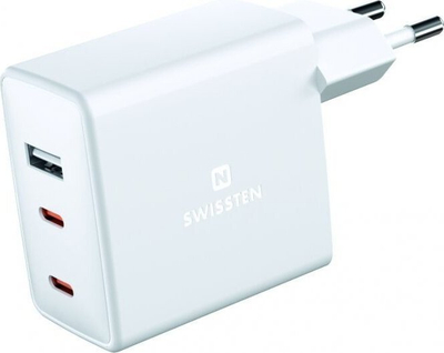 Karikues muror Swissten GaN, 70W, 2x USB C dhe USB, i bardhë