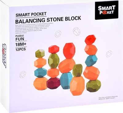 Lojë balancimi Smart Pocket Balancing Stone Block, 12 copë, 18M+, shumëngjyrëshe