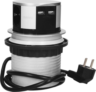 Приклучок за мебел Orno, Ø10cm, 3xSchuko 2xUSB, кабел 1.5m
