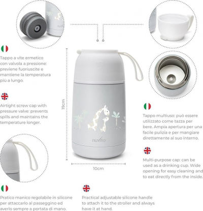 Termos Nuvita Thermos, 500 ml, dorezë silikoni, i bardhë