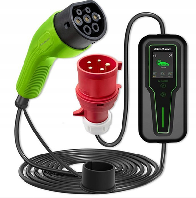 Karikues portativ për vetura elektrike Qoltec EV 2in1, Type 2, me rregullim të intensitetit, i zi