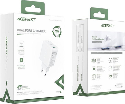 Karikues muri Acefast A32, 32W, USB C dhe USB A, i bardhë