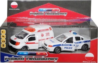 Set lodrash veturë policie dhe autoambulancë Pojazd Ratunkowy, me drita, me zë polonisht, shumëngjyrëshe