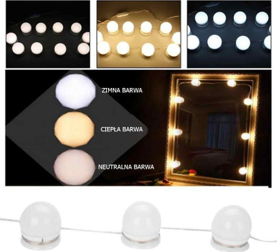 Set llampa LED për pasqyrë, 10 copë, 3 drita të ndryshme, USB, të bardha