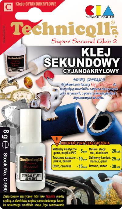 Ngjitës cyanoacrylate Technicqll Super Glue, me furçë, 8 g, i bardhë