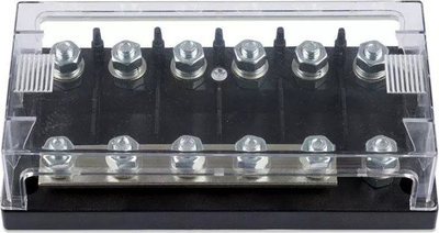 Држач за осигурувачи Victron Energy Fuse Holder 6-way, за 6 MEGA осигурувачи, со проѕирен капак