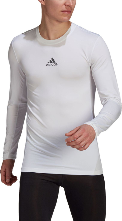 Bluzë kompresuese adidas TechFit GU7334, me mëngë të gjata, për burra, e bardhë