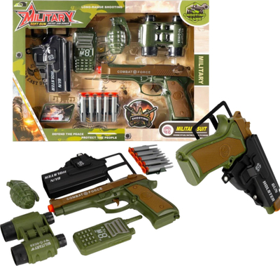 Set lodrash ushtarake Mega Creative Military, pistoletë me kapsolla të buta, dylbi dhe aksesorë, kamuflazh jeshil