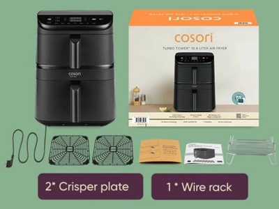 Fritezë ajrore Cosori Turbo Tower, 10.8L, 7 programe gatimi, e zezë