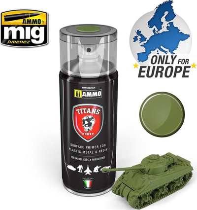 Sпреј прајмер за модели Ammo by Mig Titans Hobby 108, 400 ml, мат воена зелена