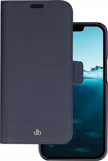Këllëf portofol Dbramante1928 New York për iPhone 14 Pro, lëkurë natyrale, mbrojtje RFID, blu Pacific