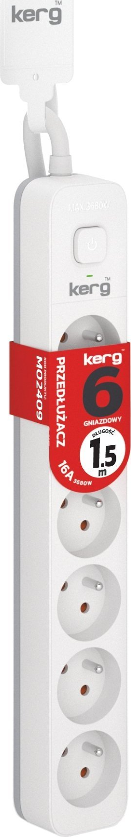 Zgjatës elektrik Kerg KERG, 6 priza, 1.5m, 16A, bardhë gri