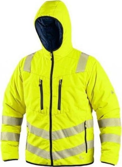 Xhaketë sinjali Chester Reversible Reflective Hi-vi, përmasa L, e verdhë me vija që ndriçojnë