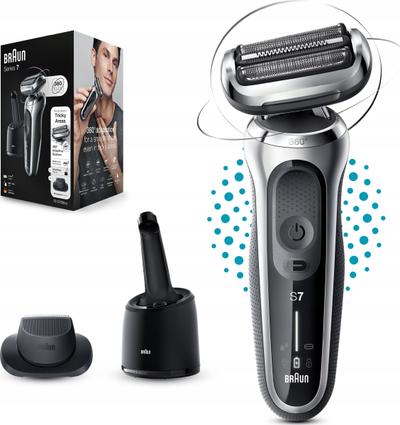 Aparat rroje elektrik Braun Series 7 71-S7200cc, me kokë 360°, me stacion pastrimi, ngjyrë e zezë me argjend