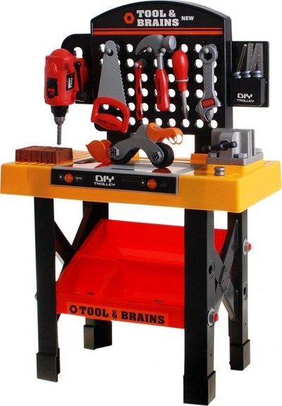 Punëtori lodër Ramiz Tool & Brains, set veglash 2 në 1, për fëmijë 3+, portokalli e zezë