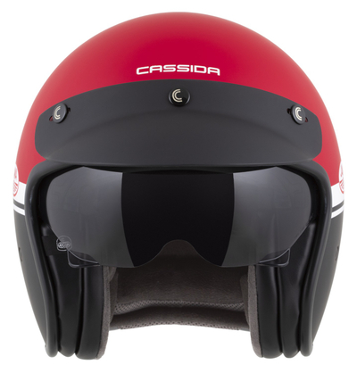 Helmetë CASSIDA Oxygen 2.0 Jawa OHC, e hapur, vizier dielli, e kuqe matte e zezë e bardhë