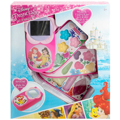 Set kozmetike për kalamaj Disney Princess Kids Makeup Kit, me 3 kate, me pasqyrë dhe aksesorë grimi, shumëngjyrësh