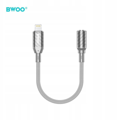 Adapter audio Bwoo BZ66, Lightning në 3.5mm, kabllo e shkurtër, gri