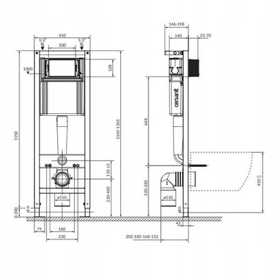 Set i fshehur WC GROHE Rapid Arena 4in1 CERSANIT Cas, kornizë 117 cm, tas i varur pa buzë, i bardhë