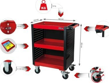 Karrocë pune KS Tools ECOline 890.0006, me panel anësor të shpuar, me rrota, e kuqe