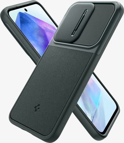Mbrojtëse telefoni Spigen Optik Armor për Samsung Galaxy A55, me kapak kamere, jeshile Abyss