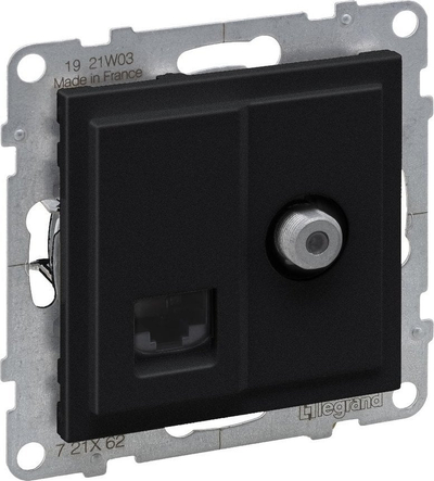 Prizë TV dhe RJ45 Legrand SUNO 721462, CAT 6 UTP, e zezë