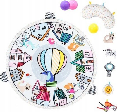 Qilim lojrash Qkids City, edukativ për bebe 0m+, me harqe dhe lodra varëse, shumëngjyrësh