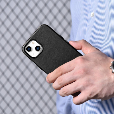 Këllëf lëkure iCarer Case Leather për iPhone 14 Plus, origjinal, MagSafe, i zi