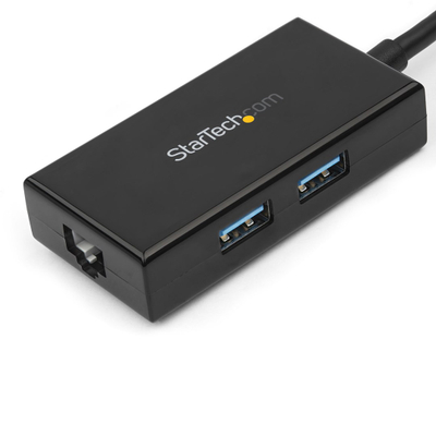 Мрежен адаптер StarTech USB 3.0 во Gigabit, хаб со 2 USB порти, црн