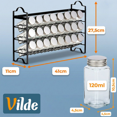 Raft erëzash Vilde Loft, 24 kavanoza qelqi 120ml, 90 etiketa, i zi