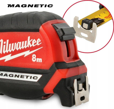 Metër Milwaukee MAG Tape, 8m, me magnet, i kuq e zi
